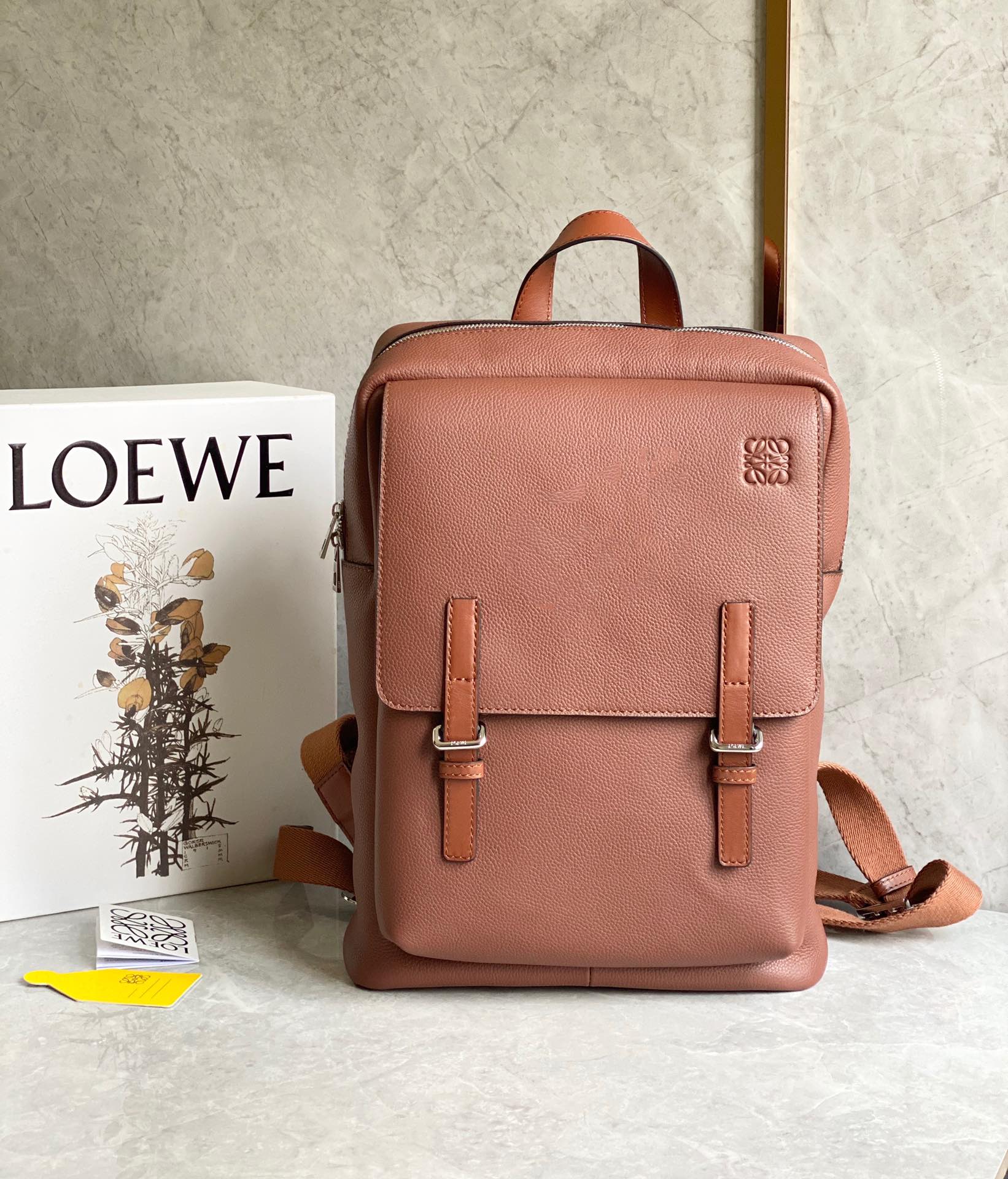 Loewe Military Backpack in Soft Grained Calfskin Sand Pink